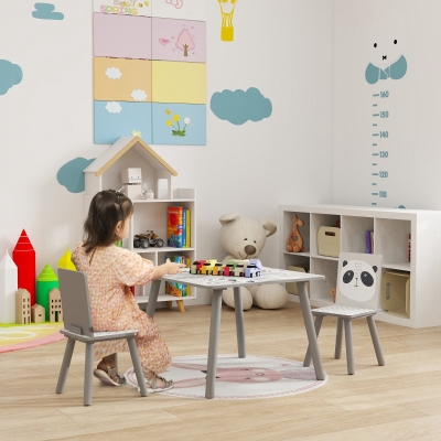 ZONEKIZ Set Table et 2 Chaises Enfants 3-8 Ans Bois Gris