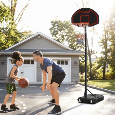 HOMCOM Panier de basketball, réglable en hauteur, base remplissable, très stable, noir, 131 x 49 x 195-250 cm