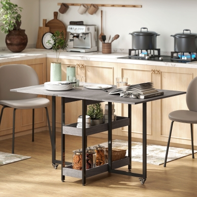 HOMCOM Table à Manger Pliable Industrielle 4 Pers Métal Gris