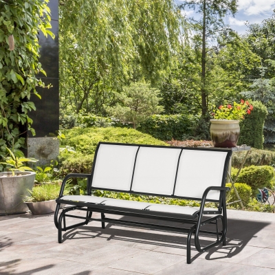 Outsunny Banc Bascule 3 Places Métal Toile Beige 147x70x85cm