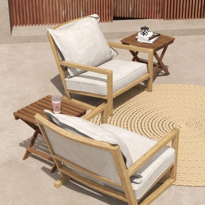 Outsunny Ensemble 2 Tables Pliantes Bois d'Acacia 45x45cm Teck