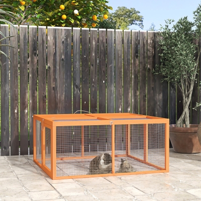PawHut Clapier Extérieur Bois/Acier 2-3 Rongeurs 110x105x50 cm