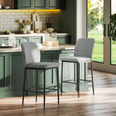 HOMCOM Set 2 Tabourets de Bar en Velours Modernes avec Repose-Pieds et Dossier, 41x52x97 cm, Gris