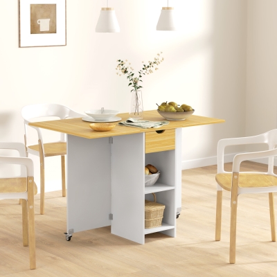 HOMCOM Table Pliante Chêne 2-4 Pers avec Tiroir et Étagères
