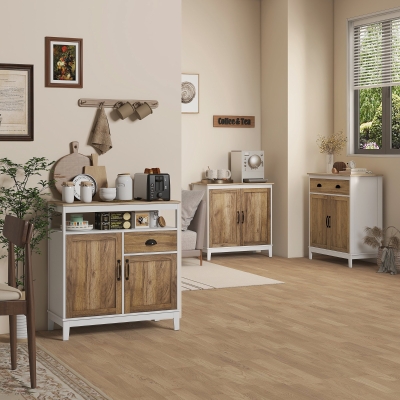 HOMCOM Meuble Rustique Blanc avec Armoire et Tiroir 78,5x39x89,4cm