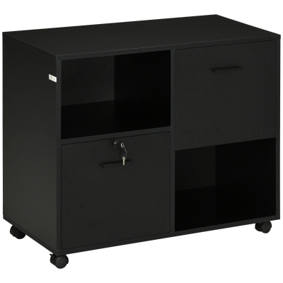 Vinsetto Meuble Bureau Noir 2 Tiroirs Roulettes Verrou 80x40x66cm
