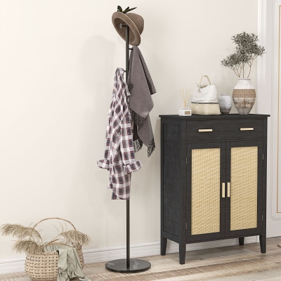 HOMCOM Porte-Manteau Autoportant 6 Crochets Acier Base Ardoise Noir