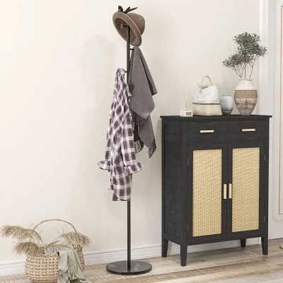 HOMCOM Porte-Manteau Autoportant 6 Crochets Acier Base Ardoise Noir