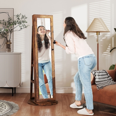 HOMCOM Miroir à Bijoux Pivotant 360° sur Pied, Marron Rustique
