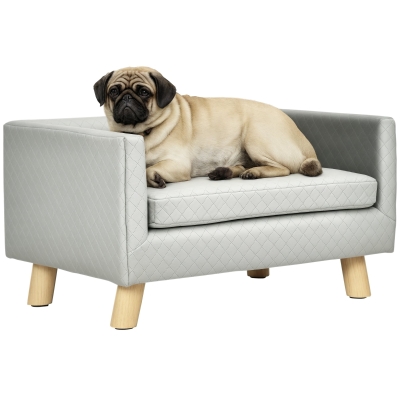 PawHut Canapé Chien Scandinave Velours Gris Bois