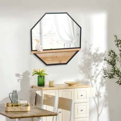 HOMCOM Miroir Octogonal Métal Bois 61x61cm Noir