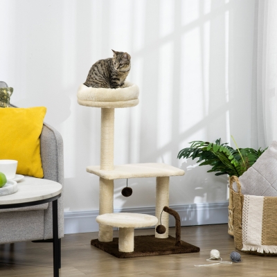 PawHut Arbre à Chat Sisal Peluche 44x38x81 cm
