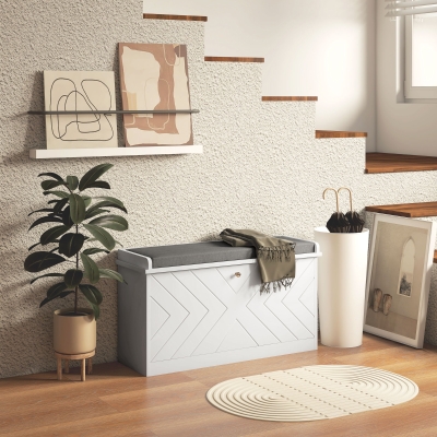 HOMCOM Banc à Chaussures Blanc avec Tiroir et Coussin 80cm