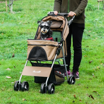 PawHut Poussette Chiens Mini Pliable Marron avec Panier 75x46x94cm