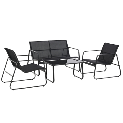 Outsunny Ensemble Table, Banc & Chaises Jardin Métal Noir
