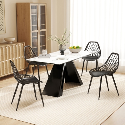 HOMCOM Ensemble 4 Chaises Modernes Noir Plastique Pieds Métal