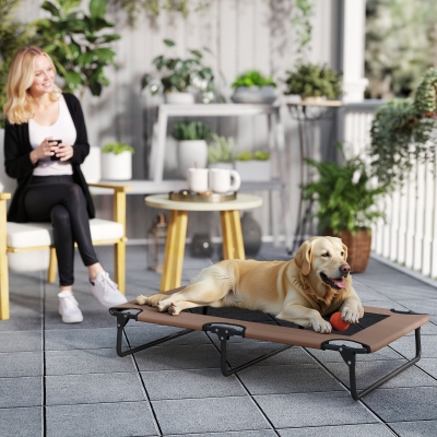 PawHut Lit Surélevé Portable pour Grands Chiens Café
