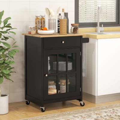 HOMCOM Chariot Cuisine Bois Noir Chêne avec Tiroir et Armoire