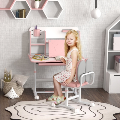 AIYAPLAY Bureau Enfant Réglable avec Chaise, Tiroir, Rose