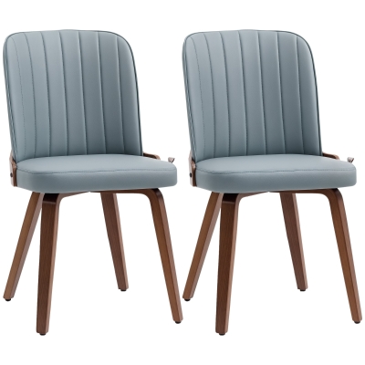 HOMCOM Conjunto de 2 Cadeiras de Sala de Jantar Modernas com Assentos Estofados em PU e Pés de Madeira 47,5x55x85cm Cinza e Madeira