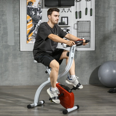 SPORTNOW Vélo d'appartement Magnétique Pliable avec 8 Niveaux de Résistance et Siège Réglable, en Acier, 97x43x110 cm, Rouge