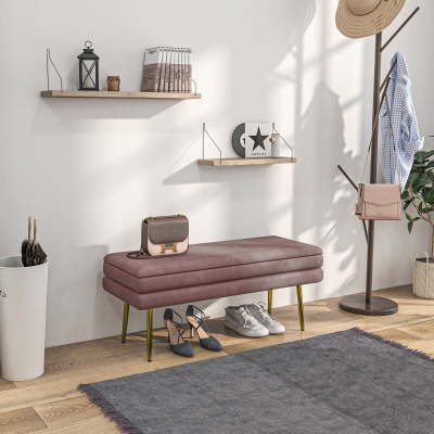 HOMCOM Banc Rangement Acier 100cm Rose Rembourré
