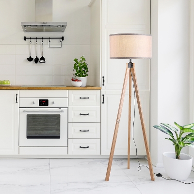 Lampadaire Trépied Bois Moderne Pleine Longueur