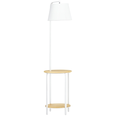 HOMCOM Stehleuchte mit 2 Regalen, Standleuchte, Fußschalter, 40 W. E 27, Natur + Weiß