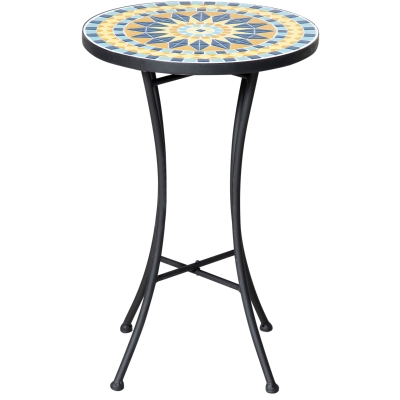 Outsunny Table Métal Mosaïque Ø35.5x53.5cm Jardin