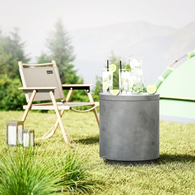 HOMCOM Table d'Extérieur avec Seau à Glace Gris Clair