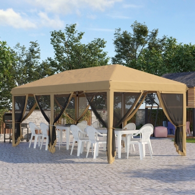 Outsunny 6 x 3m Pop Up Canopy Tent with Netting, Heavy Duty Instant Sun Shelter, Large Tents for Parties with Carry Bag for Outdoor, Garden, Patio, Beige