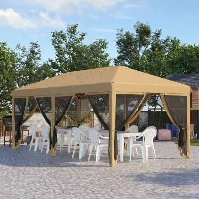 Outsunny 6 x 3m Pop Up Canopy Tent with Netting, Heavy Duty Instant Sun Shelter, Large Tents for Parties with Carry Bag for Outdoor, Garden, Patio, Beige