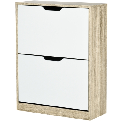 HOMCOM Armoire à Chaussures 2 Tiroirs Bois Blanc 8 Paires