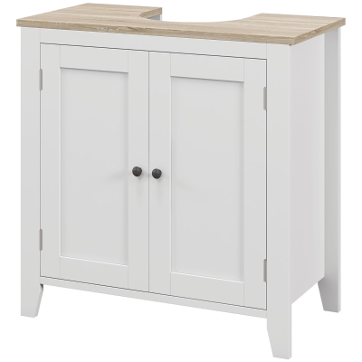 kleankin Meuble SDB 60x30x60cm MDF Blanc Bois avec Étagère