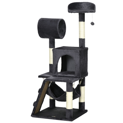 PawHut Arbre à Chats 125cm Gris Foncé avec Hamac et Tunnel