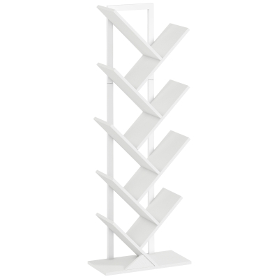 HOMCOM Estante em Forma de Árvore de 9 Níveis Estante de Livros com 9 Prateleiras e Estrutura de Aço 50x24x136 cm Branco