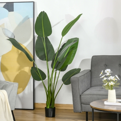 HOMCOM Bananier Artificiel 160cm 10 Feuilles avec Pot Vert