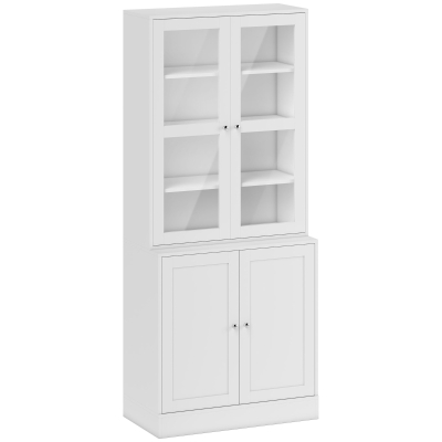 HOMCOM Vitrina Armario de Libros con 4 Puertas y Estantes Ajustables Estilo Moderno Armario de Cocina para Salón Cocina Oficina Dormitorio 76x40x178,5 cm Blanco