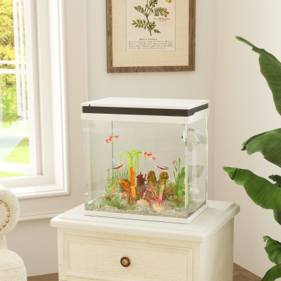 PawHut Aquarium 26L LED Filtrage Pompe Blanc 38x26x38 cm