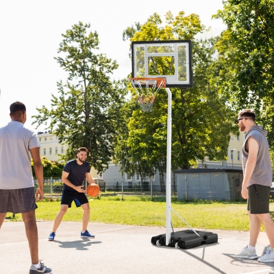 HOMCOM Panier Basket pour Adultes avec Panneau en PVC Réglable 210-260cm Roues Intégrées Blanc