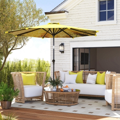 Outsunny Parasol Ø300cm Octogonal Jaune avec Manivelle