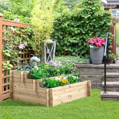 Outsunny Jardinière Bois 3 Niveaux Extérieur 120x100x54cm
