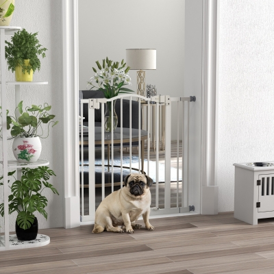 PawHut Barrière Extensible Chiens Métal Plastique 74-87x78cm Blanc