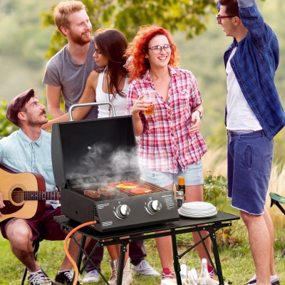 Outsunny Barbecue Gaz Portable 2 Brûleurs Acier Noir Camping