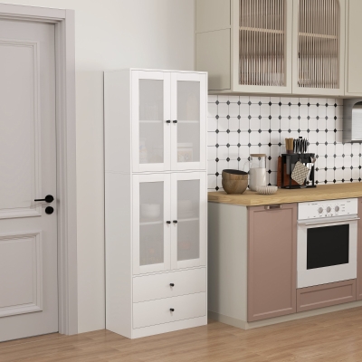 HOMCOM Meuble Cuisine Blanc avec Tiroirs et Portes en Verre