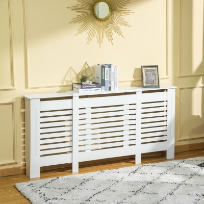 HOMCOM Cache-radiateur Réglable MDF Blanc avec Étagère 140-202cm