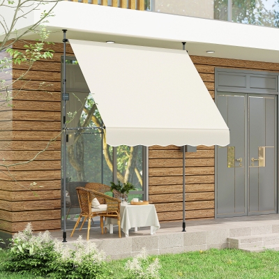 Outsunny Auvent Manuel Rétractable Crème 200x120x210-310 cm