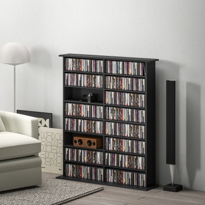 HOMCOM Bibliothèque Moderne 16 Étagères Bois Noir 106,5x24x123,7 cm