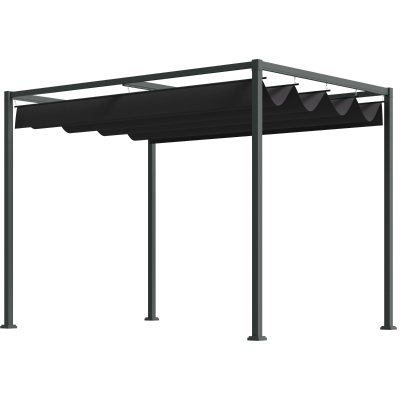 Outsunny Pergola 3x2m Métal Noir Toit Réglable UV Terrasse Jardin