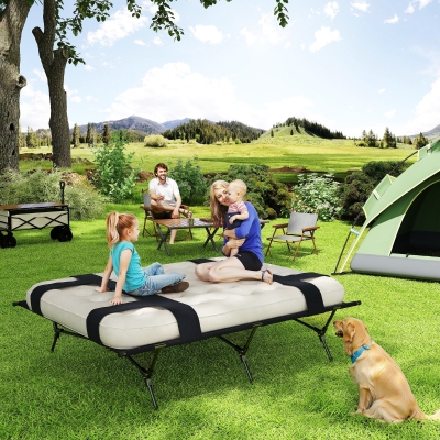 Outsunny Lit de Camp Camping avec Matelas Pneumatique Pompe 200 x 153 cm Supporte jusqu'à 200 kg Noir + Kaki